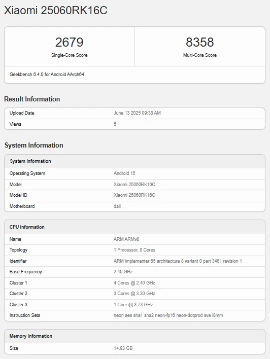 Sertifikasi Geekbench Redmi K80 Ultra Sertifikasi Geekbench Redmi K80 Ultra