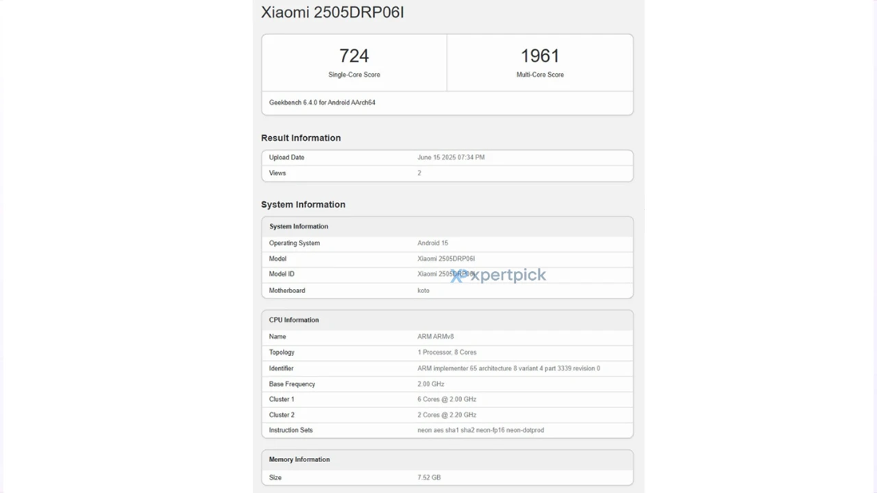 Sertifikasi Geekbench Redmi Pad 2 4G India Sertifikasi Geekbench Redmi Pad 2 4G India